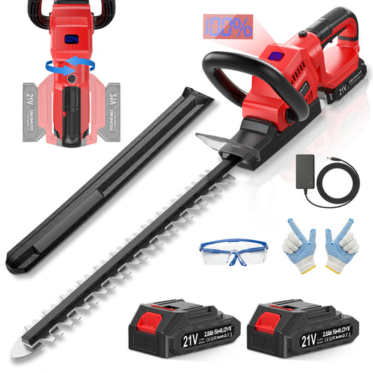 21V Cordless Hedge Trimmer 20” / 50cm Dual Action Blade with 2×2000mAh Battery & Charger, 850W Electric Hedge Cutter for Shrubs, Garden Plants, 180° Rotatable Handle, Lightweight & Ergonomic