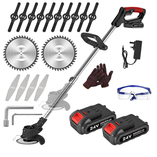 21V Cordless Strimmer, Telescopic Lightweight Grass Trimmer with 6xMetal Blades & 10xPlastic Blades, 2 x 2000mAh Battery, Electric Garden Strimmer Grass Cutter for Lawn Edger Pruning Weed